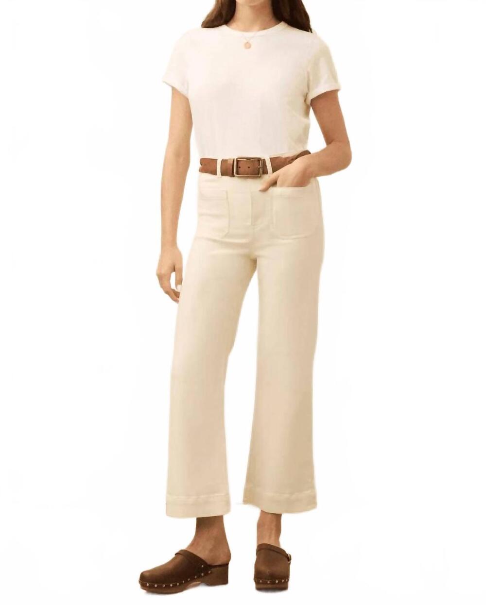 NEW FAHERTY stretch terry patch pocket ankle pants in egret